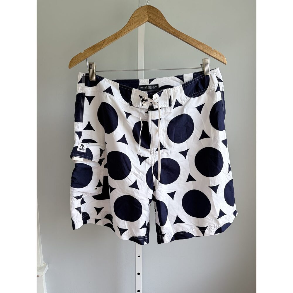 Island Company Navy White Geometric Board Shorts Swim Trunks M